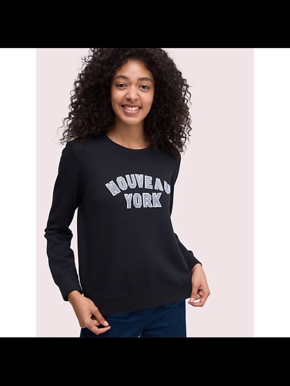 Kate Spade Black Nouveau York Graphic Crewneck sweatshirt top Sweater XS